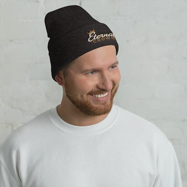 white and gold beanie