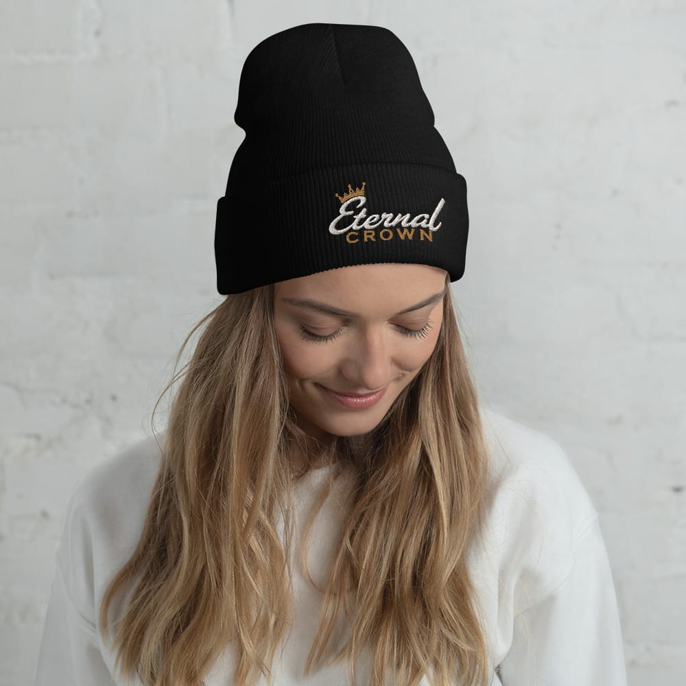 white and gold beanie